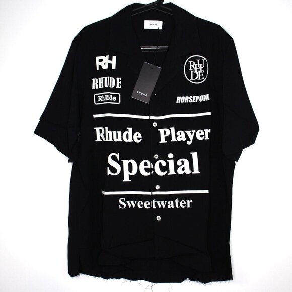 Rhude Mens Small Oversized Racing Logo Button Up Hawaiian Shirt NEW RARE R1656 - Picture 1 of 11